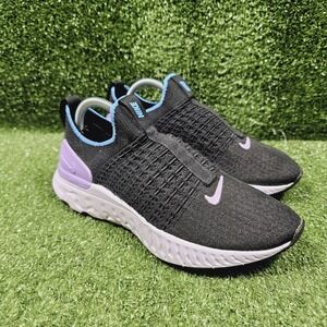 Nike React Phantom Run Flyknit 2 Black Lilac Sneakers DZ5213-001 Womens 6.5